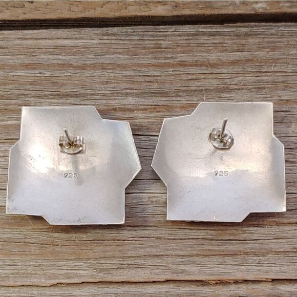 Vintage Sterling Geometric Lines Large Earrings - Picture 6 of 7